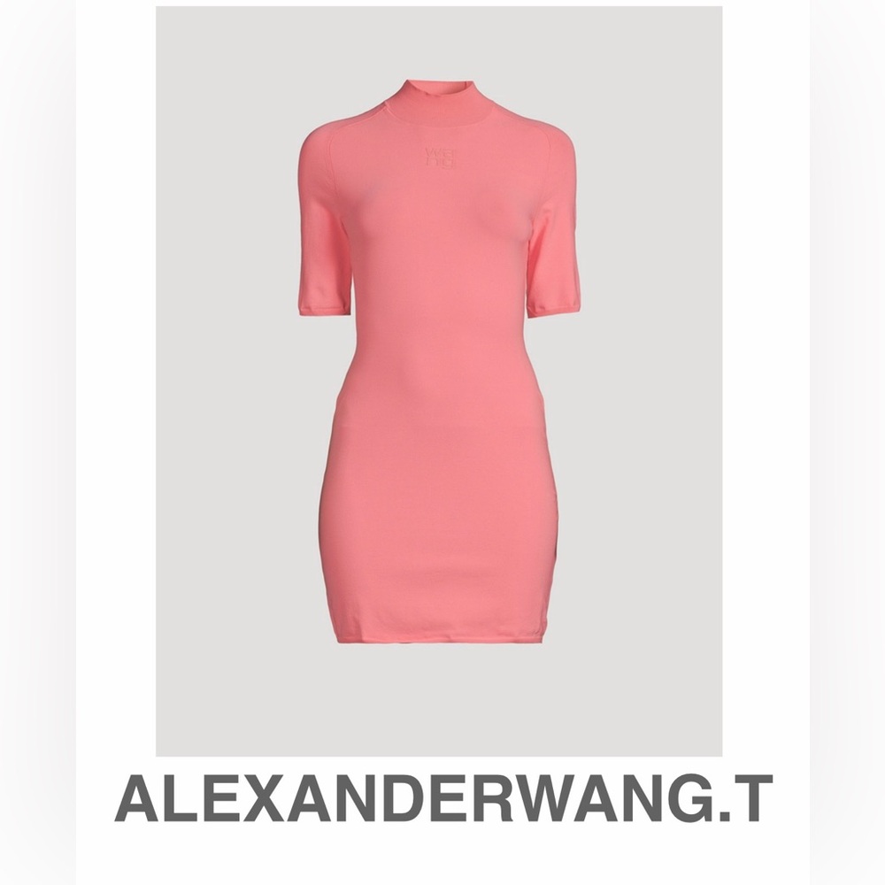 Alexander Wang Brand New Pink Short-Sleeve Mock Neck Mini Dress